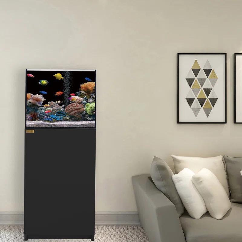 AQUA DREAM 63 Gallon Coral Reef Aquarium Tank With Ultra Clear Glass And Built In Sump All Black