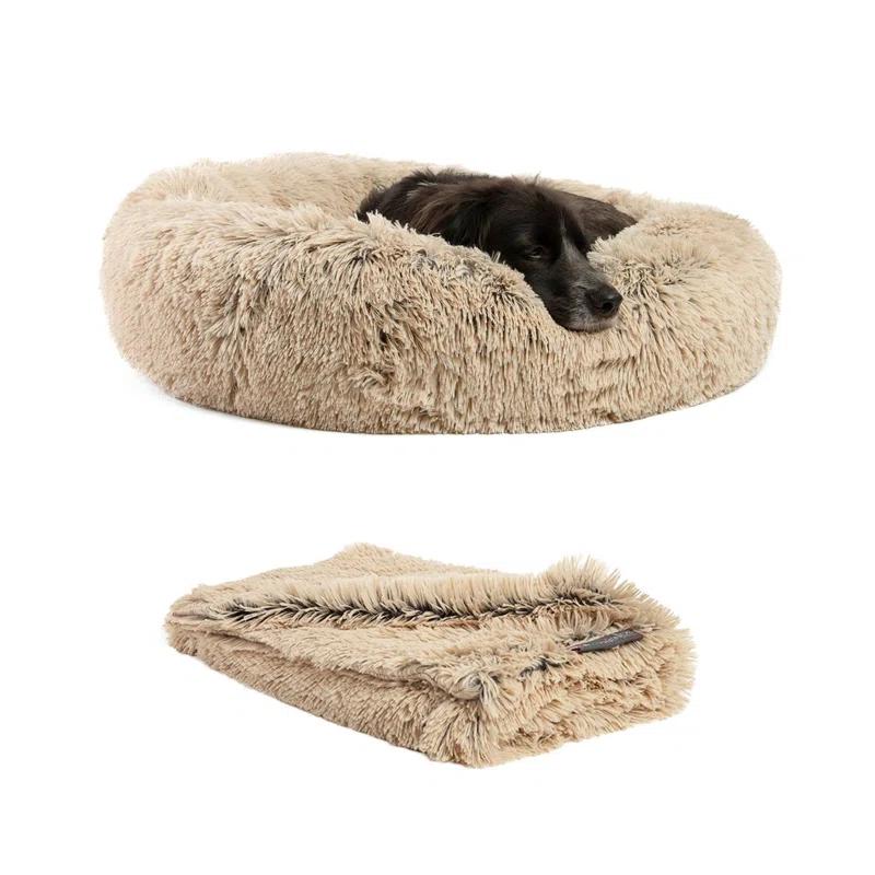 Best Friends By Sheri Best Friends by Sheri Bundle The Original Calming Shag Donut Cat and Dog Bed + Throw