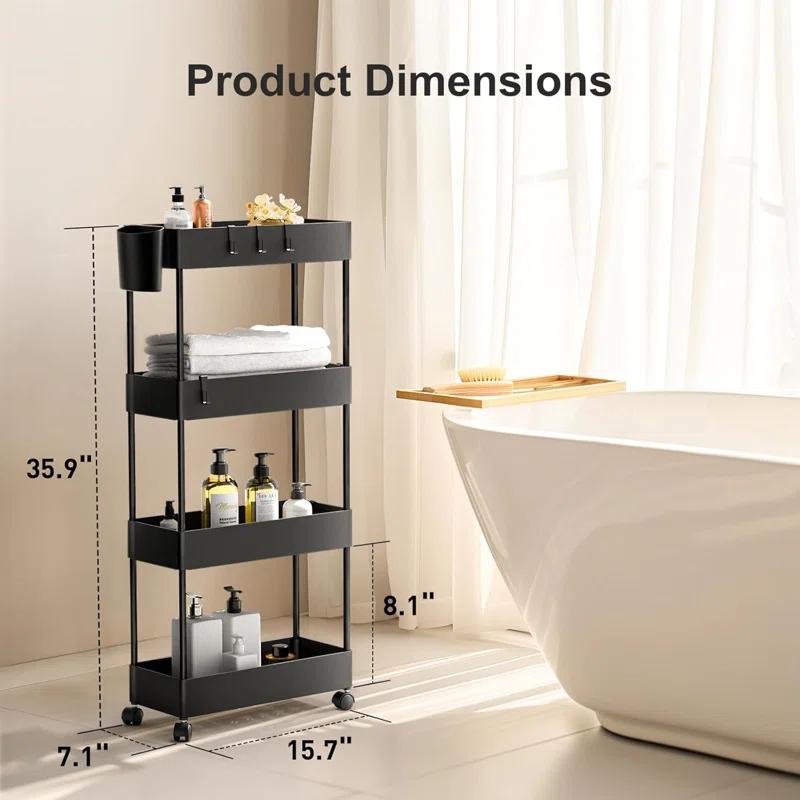 Anadea Slim Storage Cart With Wheels, Bathroom Cart Organizer Bathroom Storage Small, Rolling Cart For Bathroom, Laundry Room, Kitchen, Narrow Space