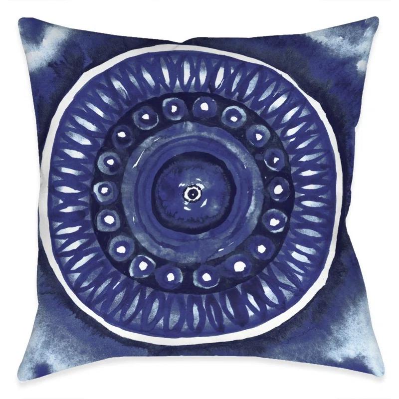 Laural Home Indigo Shibori Round Geometric Reversible Throw Pillow