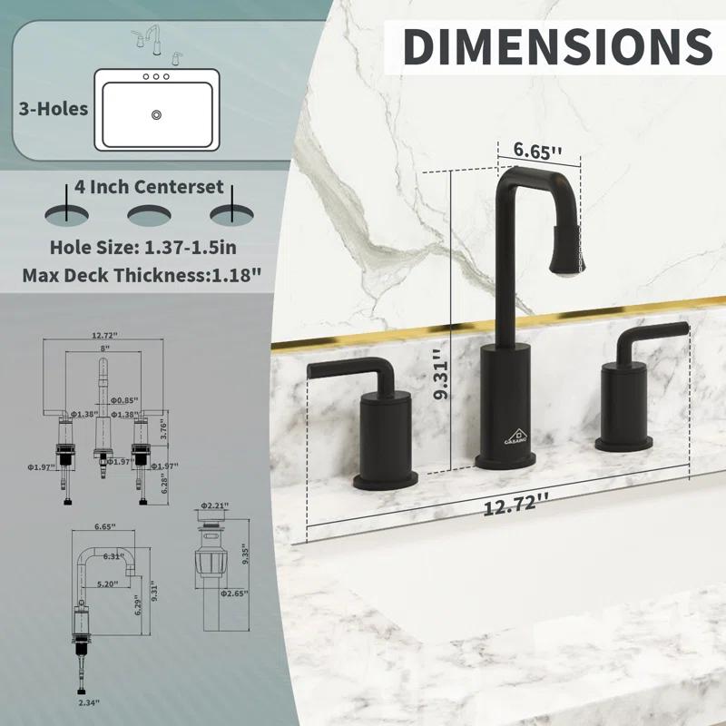 CASAINC KCLT0036MB Willow 2-handle Black Bathroom Sink Faucet with LED Temperature Color