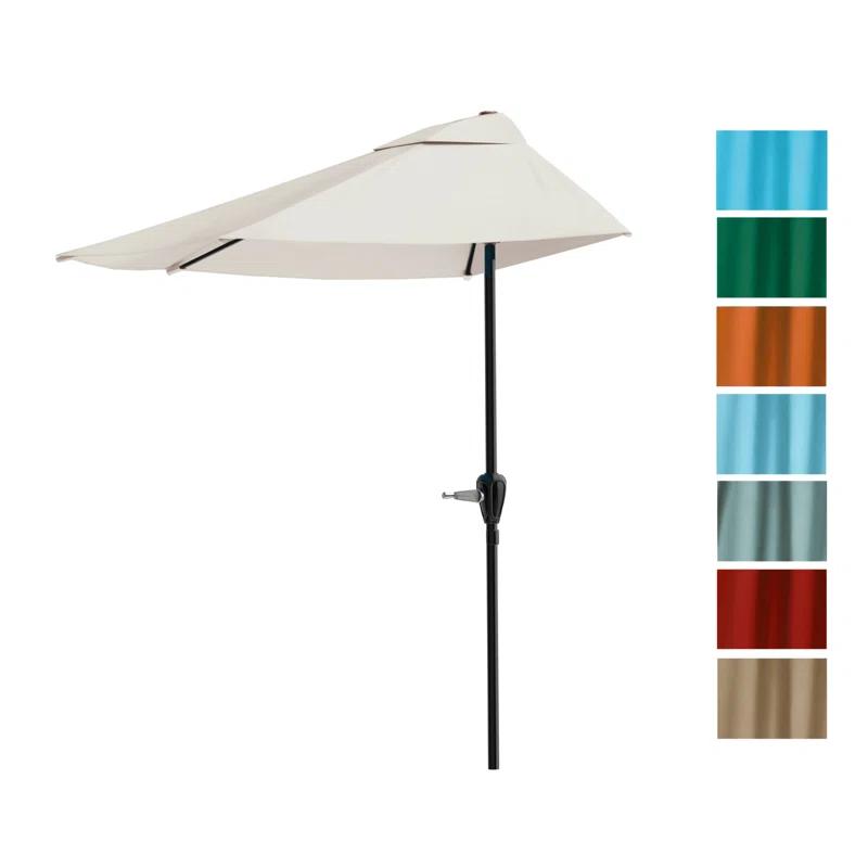 Pure Garden Summertime Umbrellas 3 Half Umbrella Outdoor Patio Shade - 9' Patio Umbrella with Easy Crank - Small Canopy for Balcony, Table, or Deck by Pure Garden