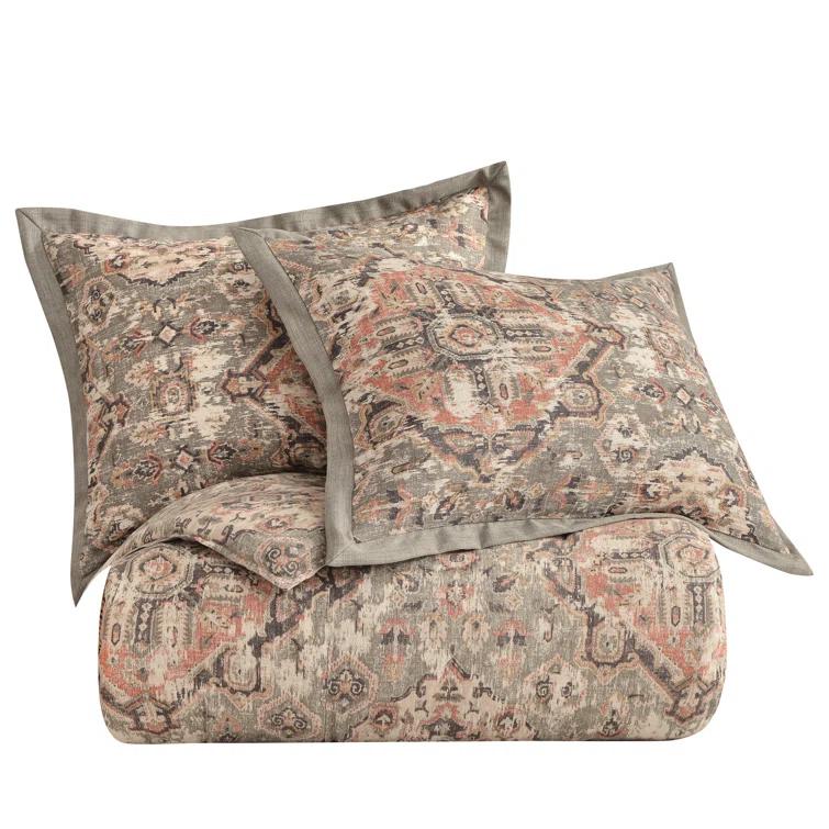HiEnd Accents Carmen Taupe Linen Medallion Pattern Classic Modern Rustic Comforter Set