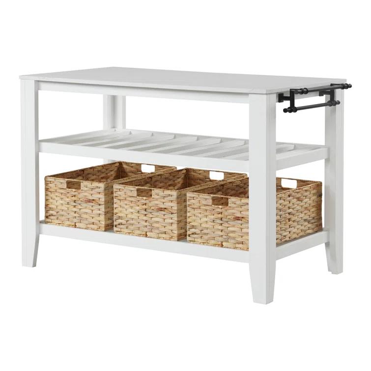 Birch Lane™ Argens Transitional Rectangular Kitchen Island with Natural Marble Top in White