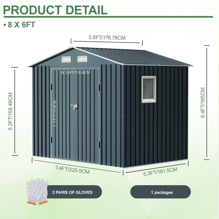 LAVRE 10X12 FT Outdoor Metal Storage Shed with Windows