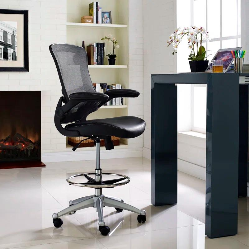 Modway Modway Attainment Vinyl Drafting Chair - Drafting Stool With Flip-Up Arm