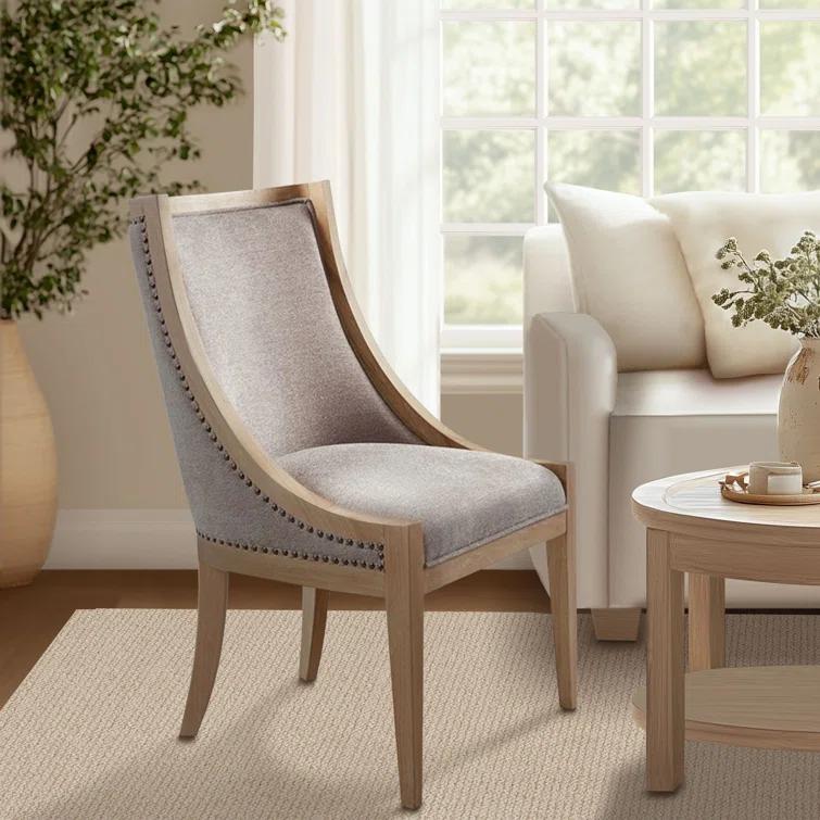Martha Stewart Martha Stewart Elmcrest Wood Upholstered  Dining Chair with Nailhead Trim