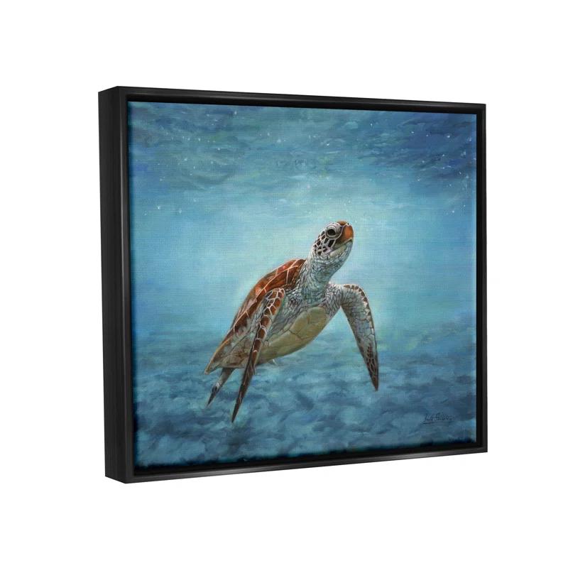 Stupell Industries " Sea Turtle Underwater Marine Scene Deep Ocean Water " by David Stribbling Painting Print