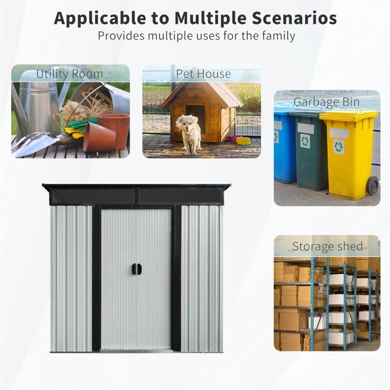 HLILish 6Ft X 5Ft Outdoor Metal Storage Shed With Window And Transparent Plate For Garden, Lawn