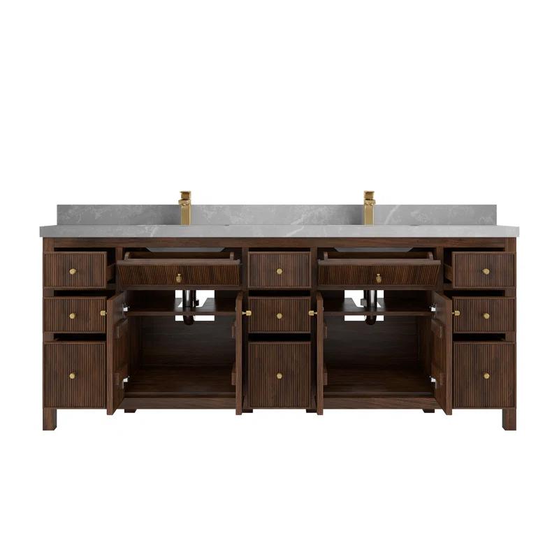Willow Collections Sonoma 84 In. W X 22 In. D Double Sink Bathroom Vanity In Dark Walnut With Cove Edge White