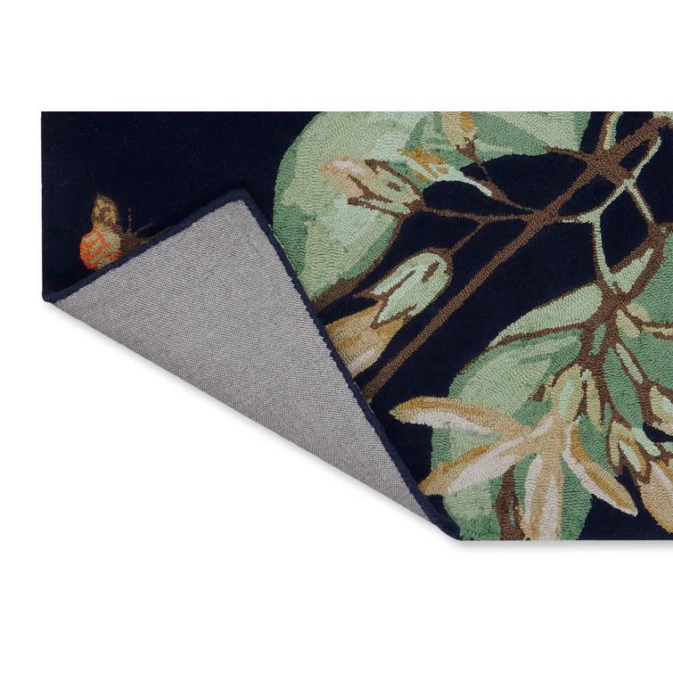 Hand-Tufted Navy Wool and Viscose Floral Area Rug, 8'2'' x 11'5''