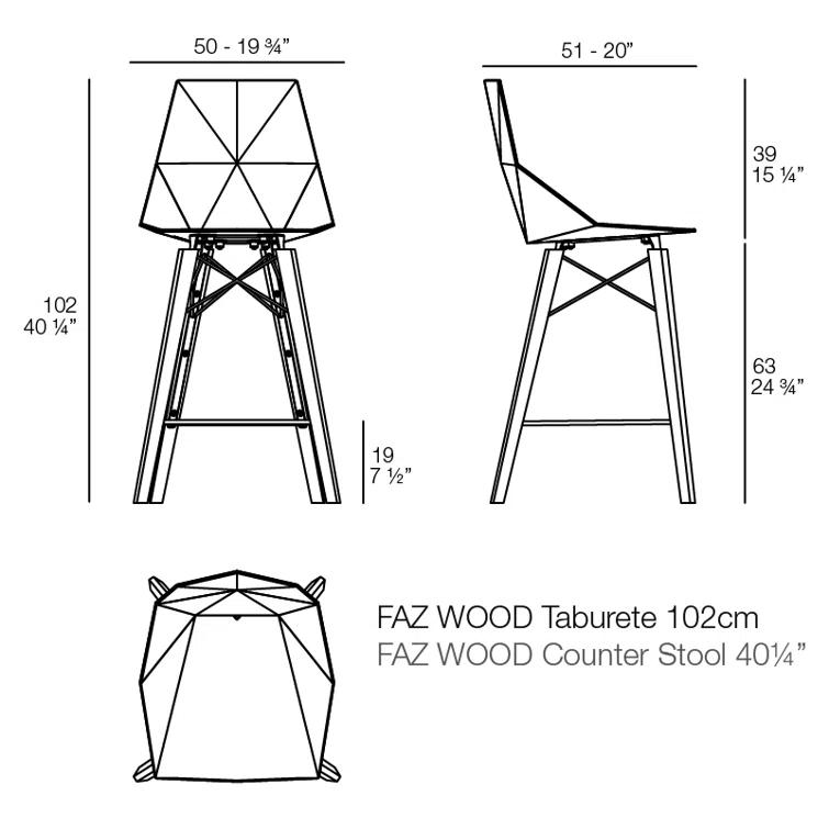 Vondom Faz Wood - Counter Stool - Set Of 4 - Basic/Injection (Set of 4)