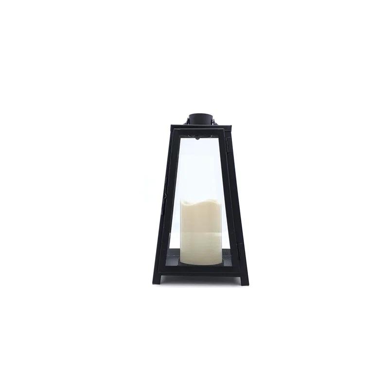The Holiday Aisle® Black Tapered Metal Lantern with Battery Operated Candle
