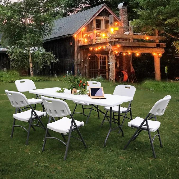 Bring Home Furniture 8Ft Heavy Duty Folding Table, Indoor Outdoor Portable Plastic Picnic Desk with Steel Legs and Handle
