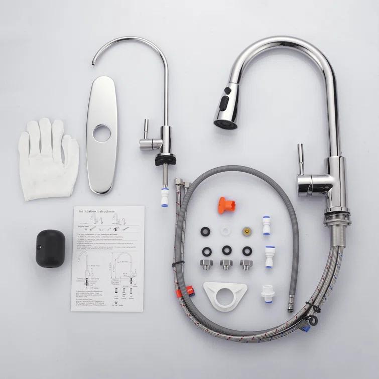 ARCORA ARCORA Stainless Steel Pull-Down Kitchen Faucet and Water Filter Faucet Combo AR7100301C-L