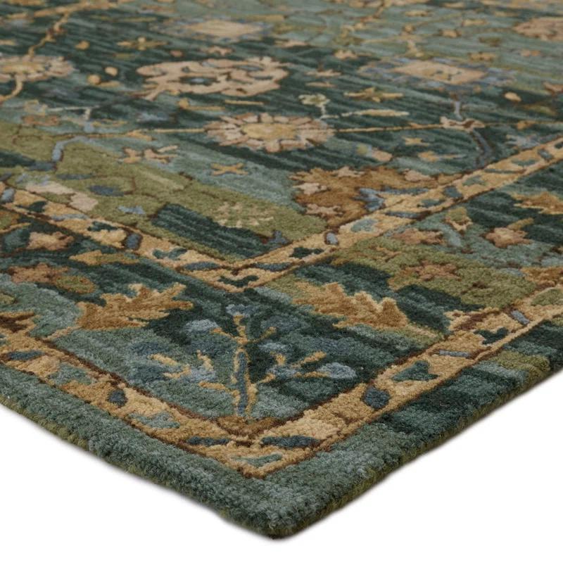Corla Floral Handmade Tufted Wool Green/Tan/Blue Area Rug