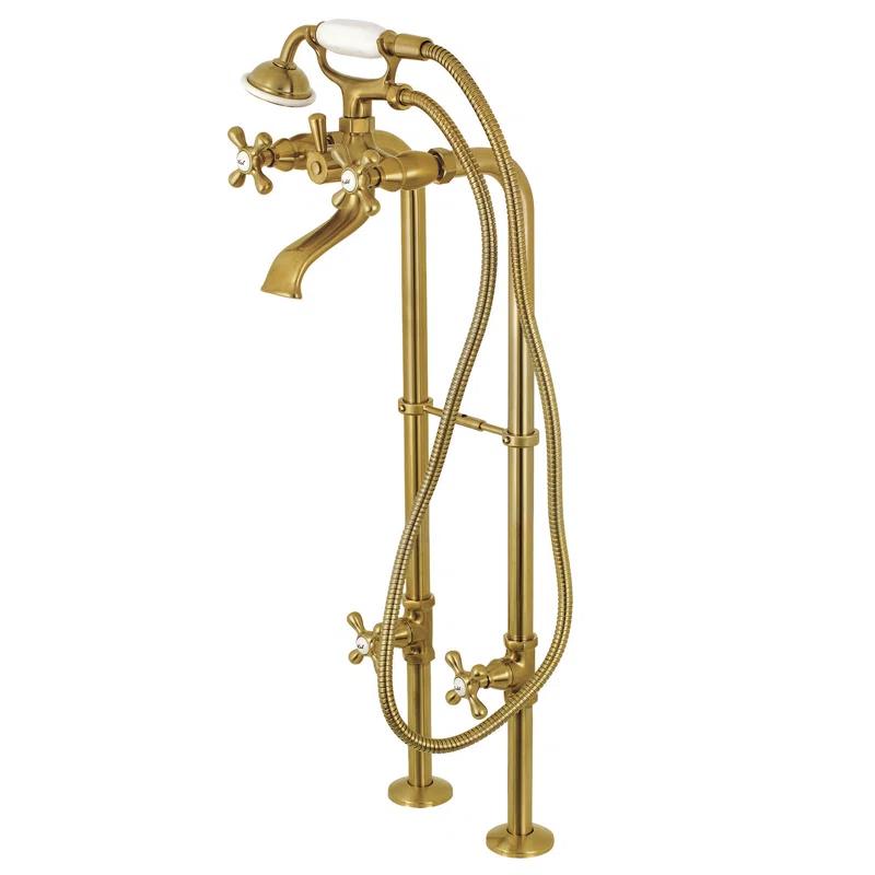 Kingston Brass Kingston Three-Handle 2-Hole Freestanding Tub Faucet with Supply Line and Stop Valve