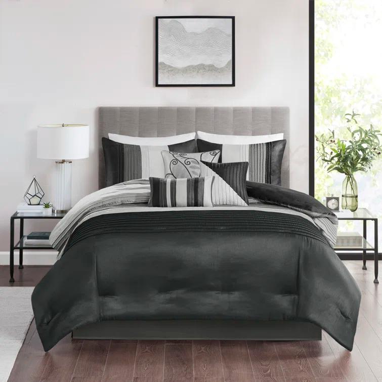 Madison Park Amherst 7 Piece Striped and Pleated Comforter Set