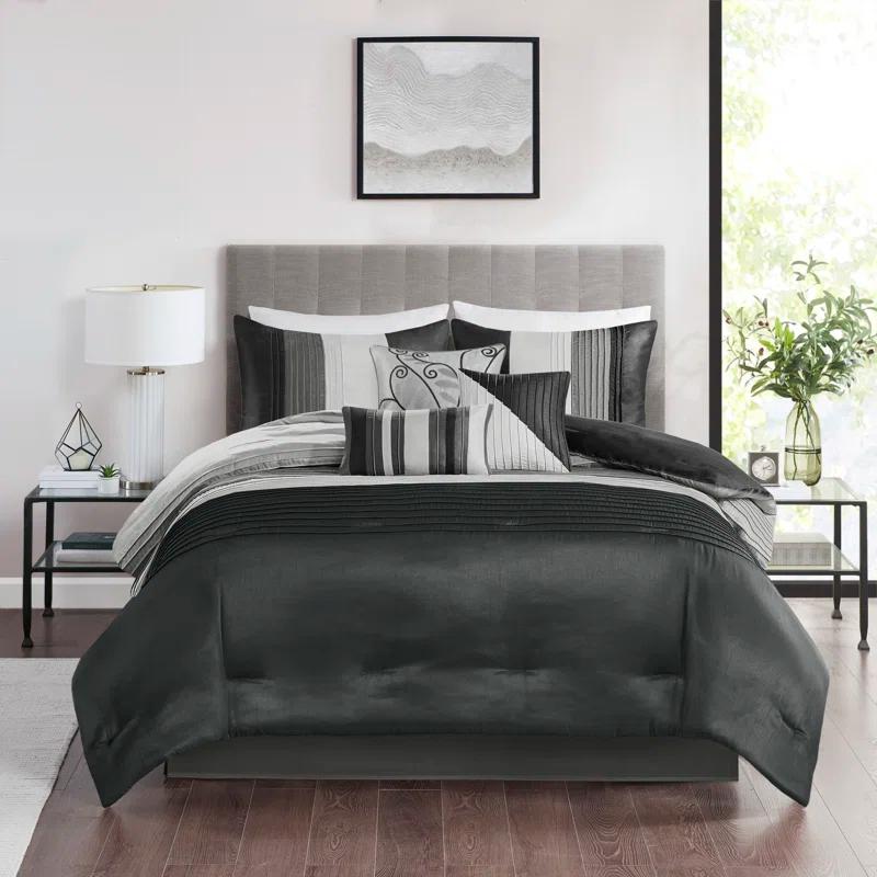 Madison Park Amherst 7 Piece Striped and Pleated Comforter Set