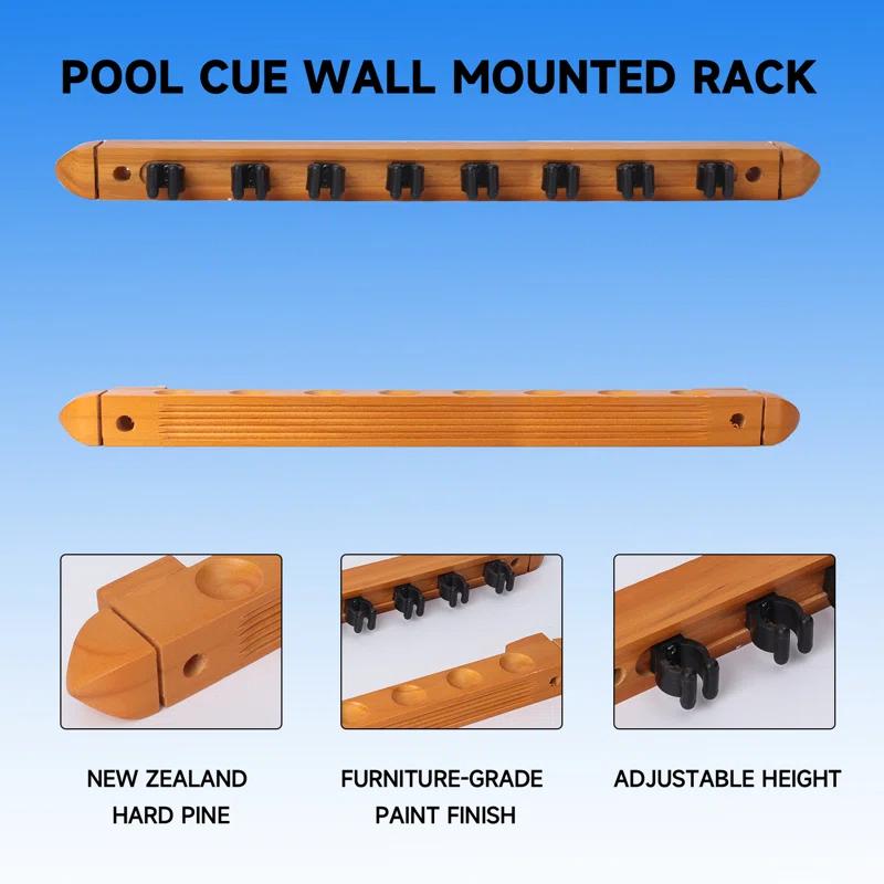 GSE Games & Sports Expert 2-Piece Billiard Pool Cue Stick Wall Mounted Rack, Holds 8 Pool Cue Stick