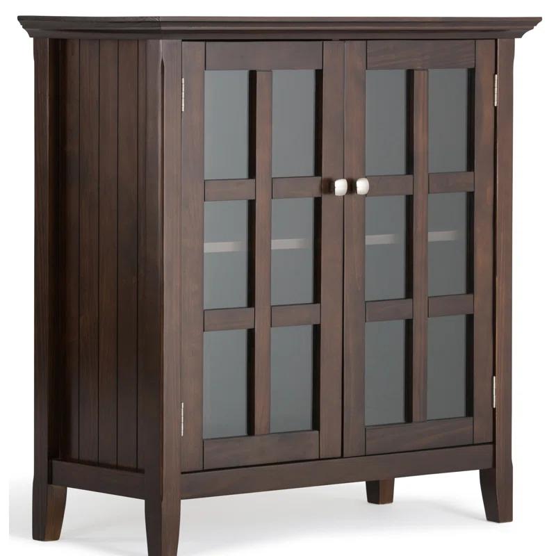 Simpli Home Acadian Solid Wood Shelf Storage Cabinet with Glass Doors and Adjustable Shelves