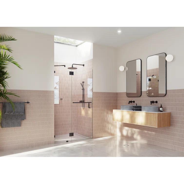 Glass Warehouse Mimas 43 in. x 78 in. Fully Frameless Glass Hinge Towel Bar Shower Door TBGH-43-MB