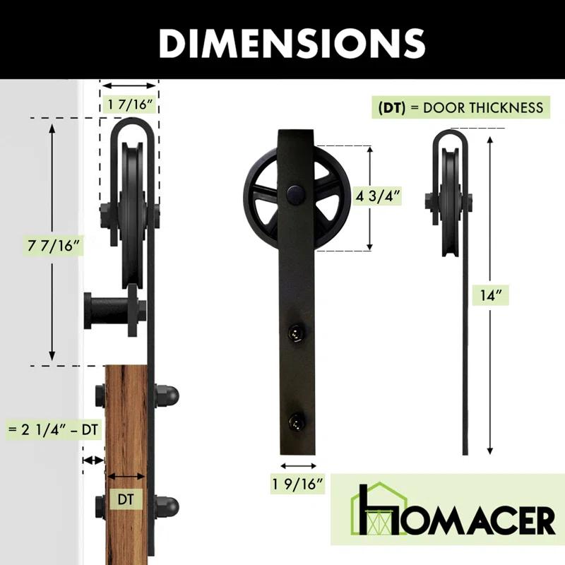 Homacer Black Rustic Spoke Wheel Design Non-Bypass Double Barn Door Hardware Kit( Door Not Included)