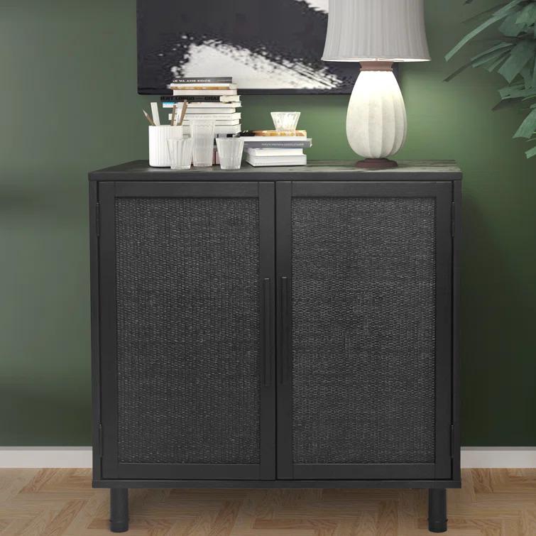 Hopper Studio Hopper Studio Delancey Solid Wood 2-Door Rattan Cabinet, Stylish Accent Piece