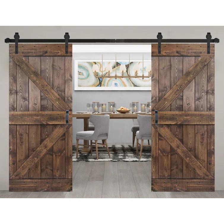 IsLife K Style Solid Core Wood Double Sliding Barn Door with Hardware Kit -Assembly Needed (Set of 2)