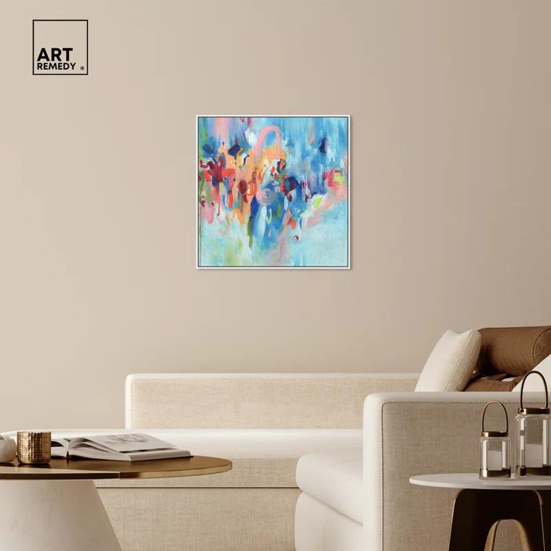Art Remedy New Sky Framed Blue Abstract 1 Piece Canvas Wall Art 57079 | Wayfair
