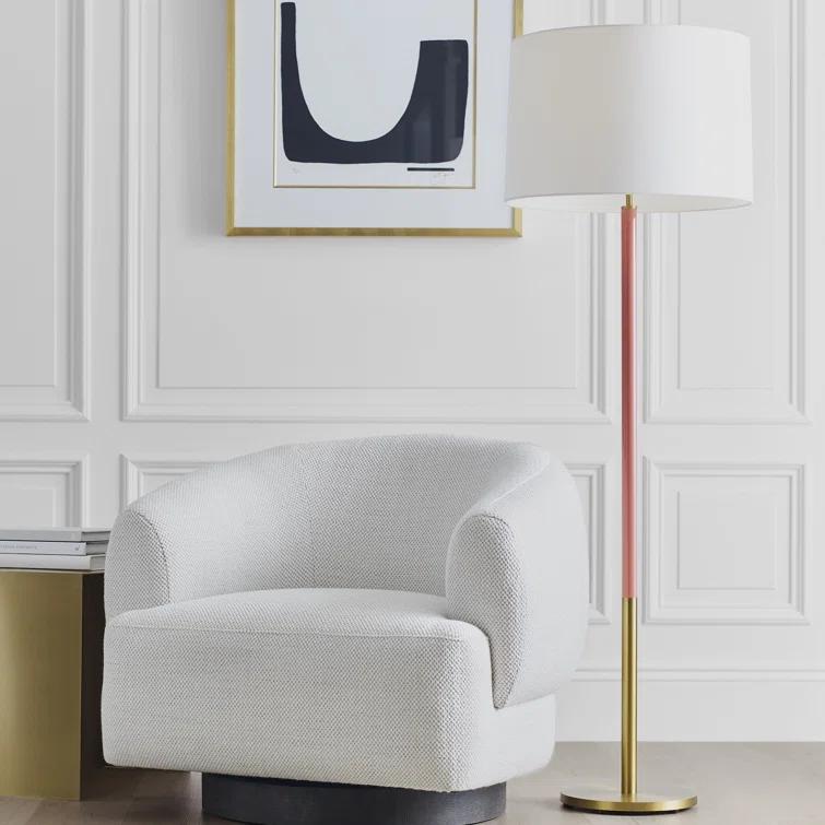 Monroe Burnished Brass and Coral Floor Lamp with White Linen Shade