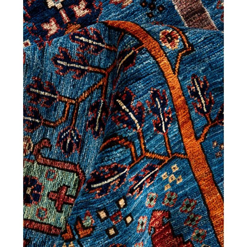 Handmade Blue Wool Geometric Persian Style Area Rug