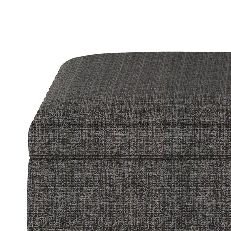 Simpli Home Owen 36"W Upholstered Square Coffee Table Storage Ottoman with Lift Top and Solid Wood Legs