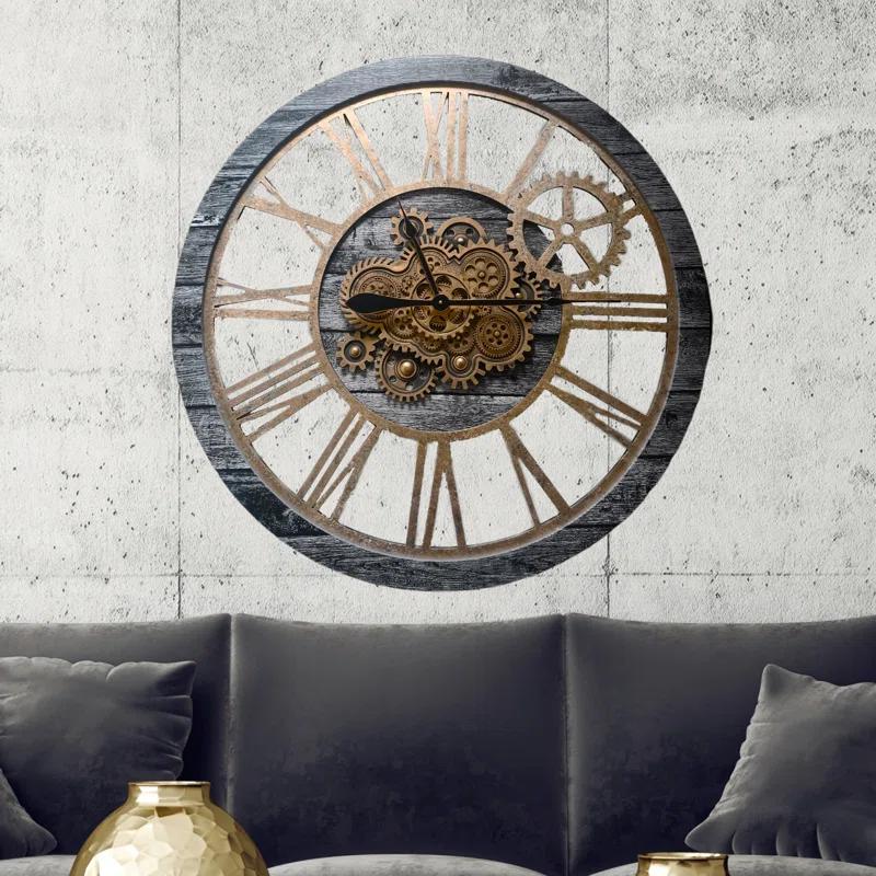The Gears Clock Wall Clock 36" Round Oversized for Living Room decor with Real Moving Gears America Collection