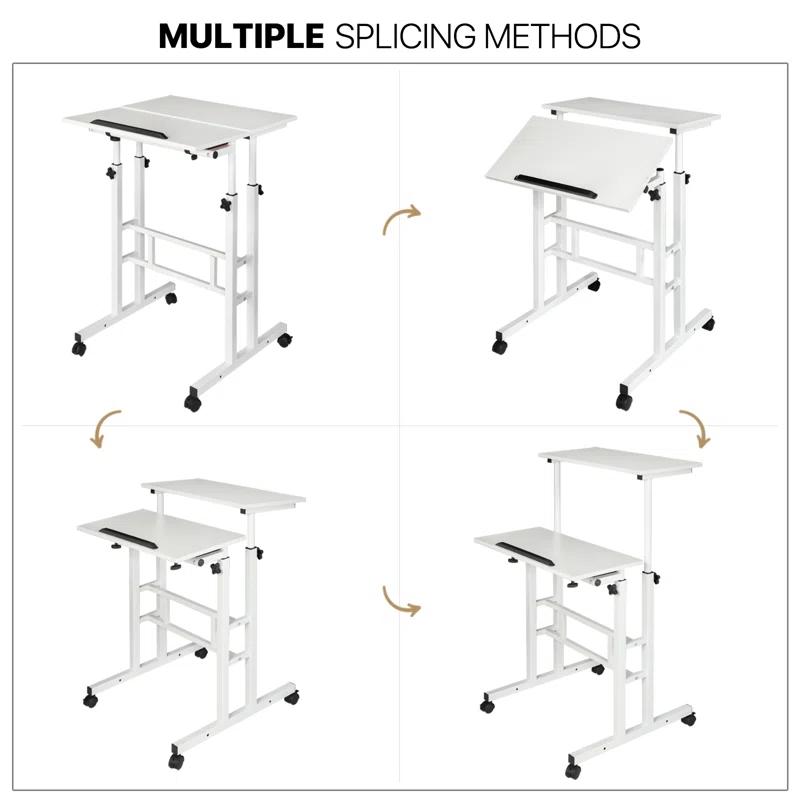 MoNiBloom Mobile Computer Desk, Adjustable Height Laptop Standing Desk with Tilting Tabletop and Monitor Shelf