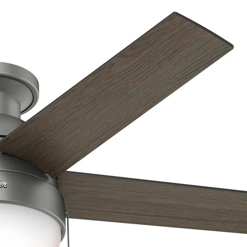 Hunter Fan 46" Anslee 5 - Blade LED Flush Mount Ceiling Fan with Pull Chain and Light Kit Included