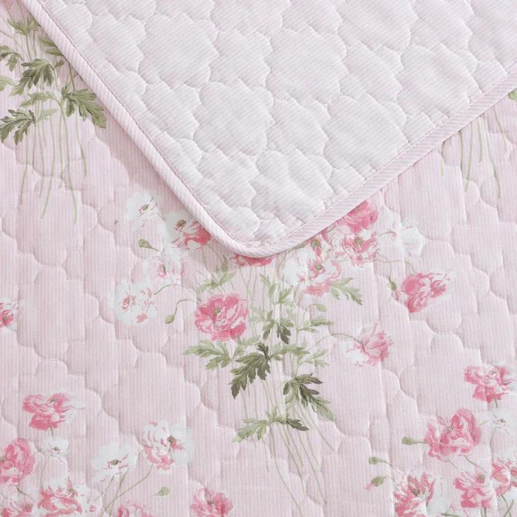 Laura Ashley Veronicas Bouquet Cotton Reversible Pink Quilt Set & Reviews | Wayfair