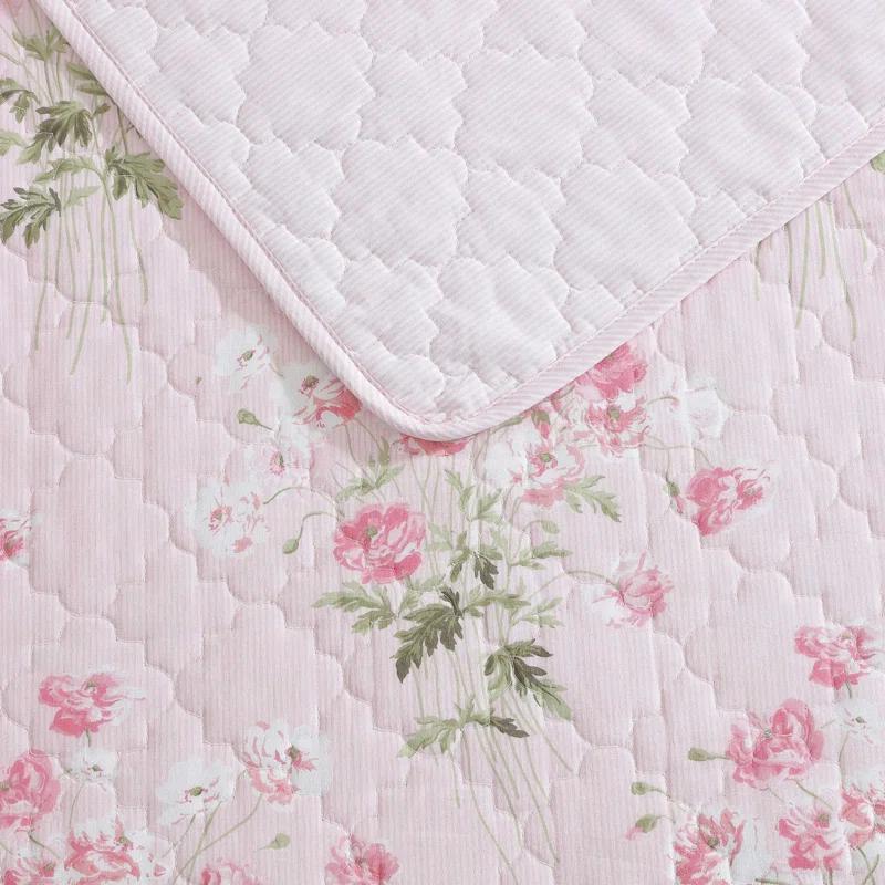 Laura Ashley Veronicas Bouquet Cotton Reversible Pink Quilt Set