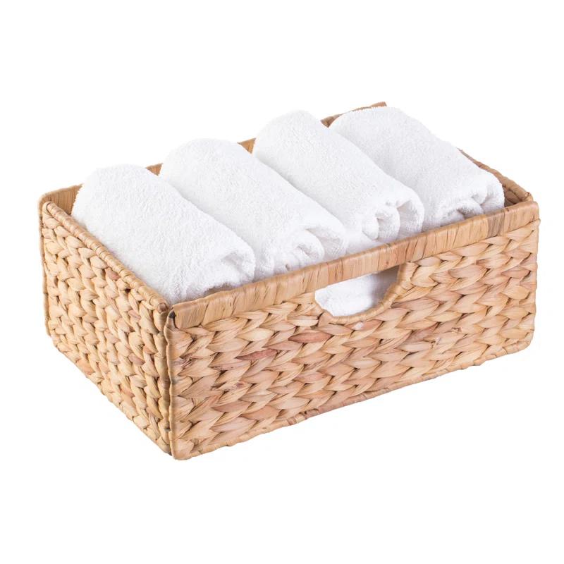 Highland Dunes 3 Small Hyacinth Baskets Rustic Handwoven Multipurpose Foldable Storage Organizer Decorative Laundry Totes and Woven Storage Bin for Bedroom Living Room Bathroom Pantry and Closet