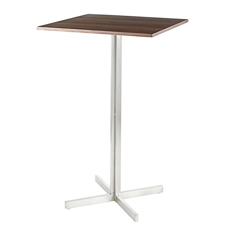 Fuji Contemporary Square Bar Table In Stainless Steel With Wood Top By Lumisource