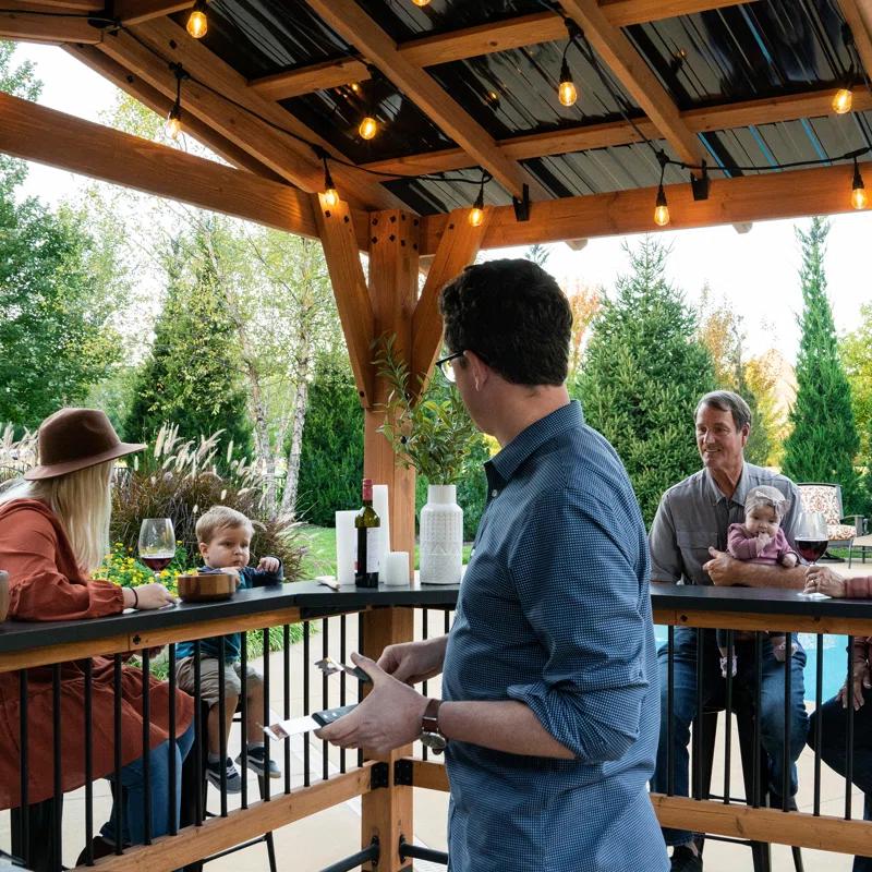 Backyard Discovery Backyard Discovery Granada 10' x 9' Cedar Wood Outdoor BBQ Grill Gazebo with Hardtop Galvanized Steel Roof and Bar Tops