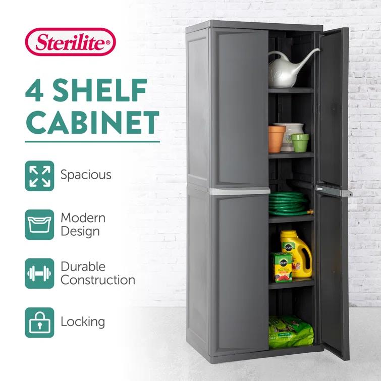 Sterilite Sterilite Adjustable 4-Shelf Gray Storage Cabinet With Doors (Set of 2)