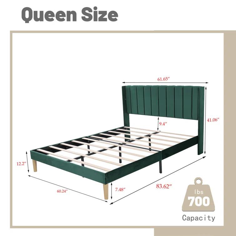 Wade Logan® Eriksay Low Profile Upholstered Platform Bed with Wingback Headboard