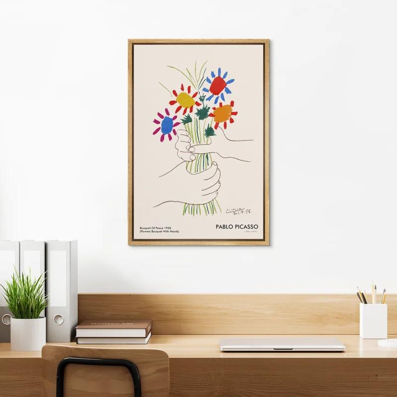 SIGNLEADER Bouquet of Peace (Flower Bouquet With Hands) Pablo Picasso Floral- Framed Canvas Print Wall Art Work