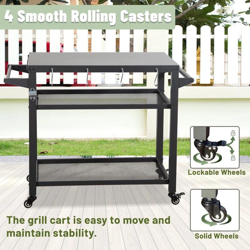 GZMWON 3-Shelf Outdoor Grill Table, Grill Cart Outdoor With Wheels, Pizza Oven Table And Food Prep Table, Blackstone Table Grill Stand  Blackstone Griddle  Outside BBQ