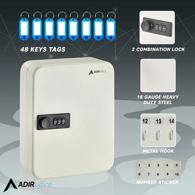 AdirOffice 30-Key Steel Secure Key Cabinet with Combination Lock (Set of 2)