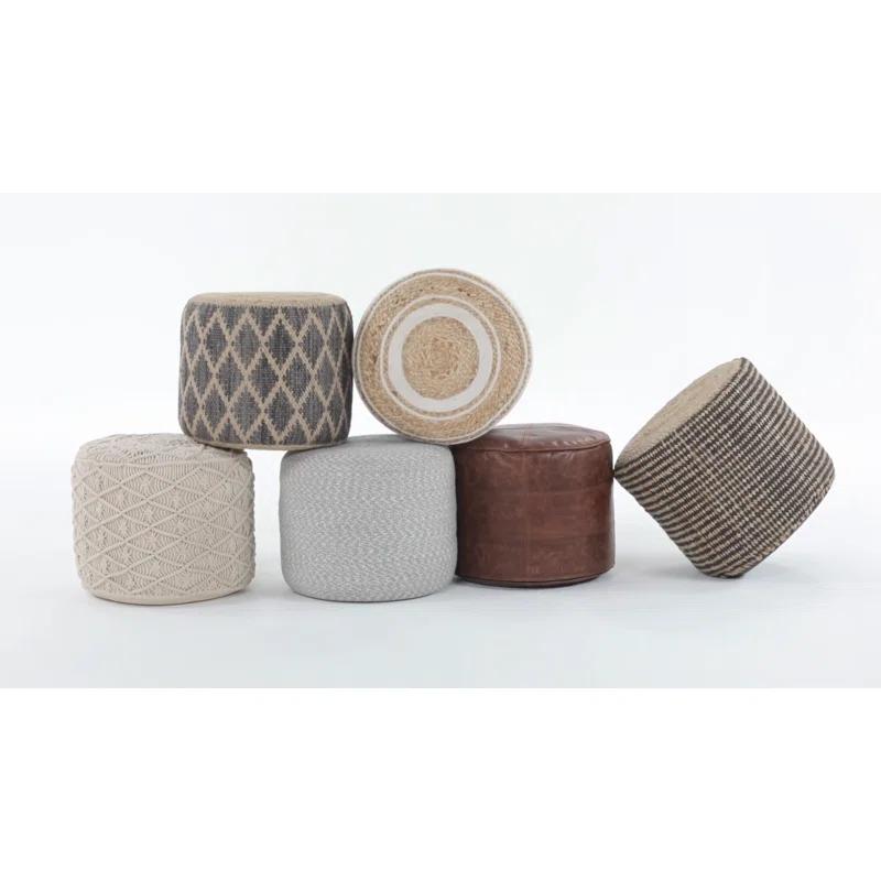 Simpli Home Serena 18"W Handcrafted Jute and Cotton Round Braided Pouf