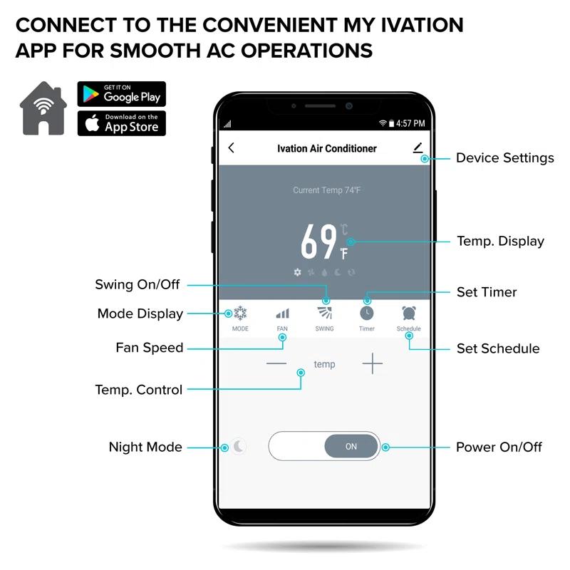 Ivation Ivation 13000 BTU Wi-Fi Connected Portable Air Conditioner for 500 Square Feet with Remote Included