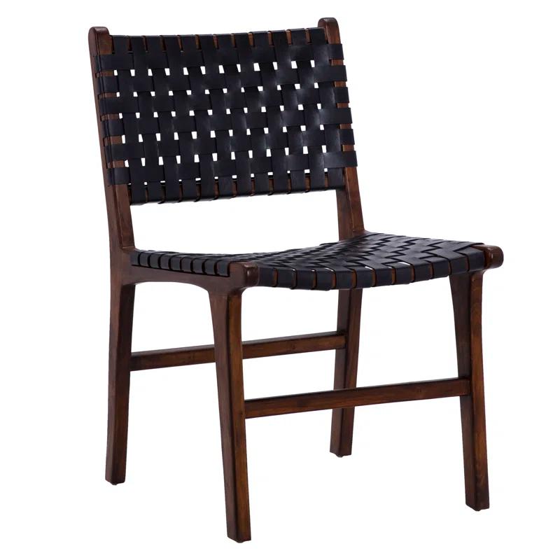 Valeria Top Grain Woven Leather with Teak Frame Dining Side Chair