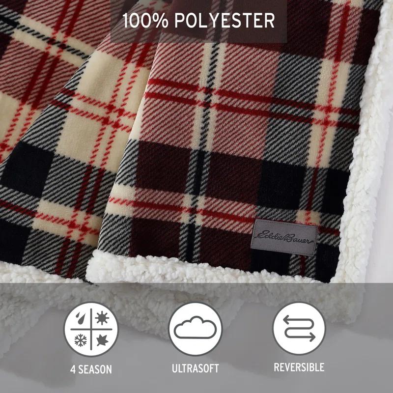 Eddie Bauer Printed Plush Fleece/Sherpa Throw Blankets